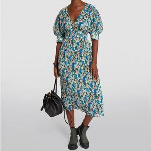 GANNI Pleated Georgette Midi Dress floral print
